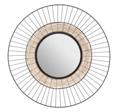 MIROIR METAL NOIR ET ROTIN︱Lory