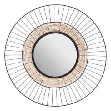 MIROIR METAL NOIR ET ROTIN︱Lory