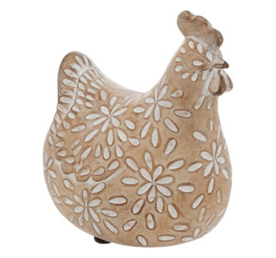 POULE EN RESINE MOTIFS FLEURIS
