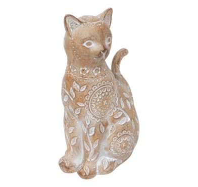 CHAT EN RESINE MOTIFS FLEURIS︱Lory
