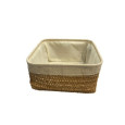 PANIER CARRE RAFIA ET TISSU